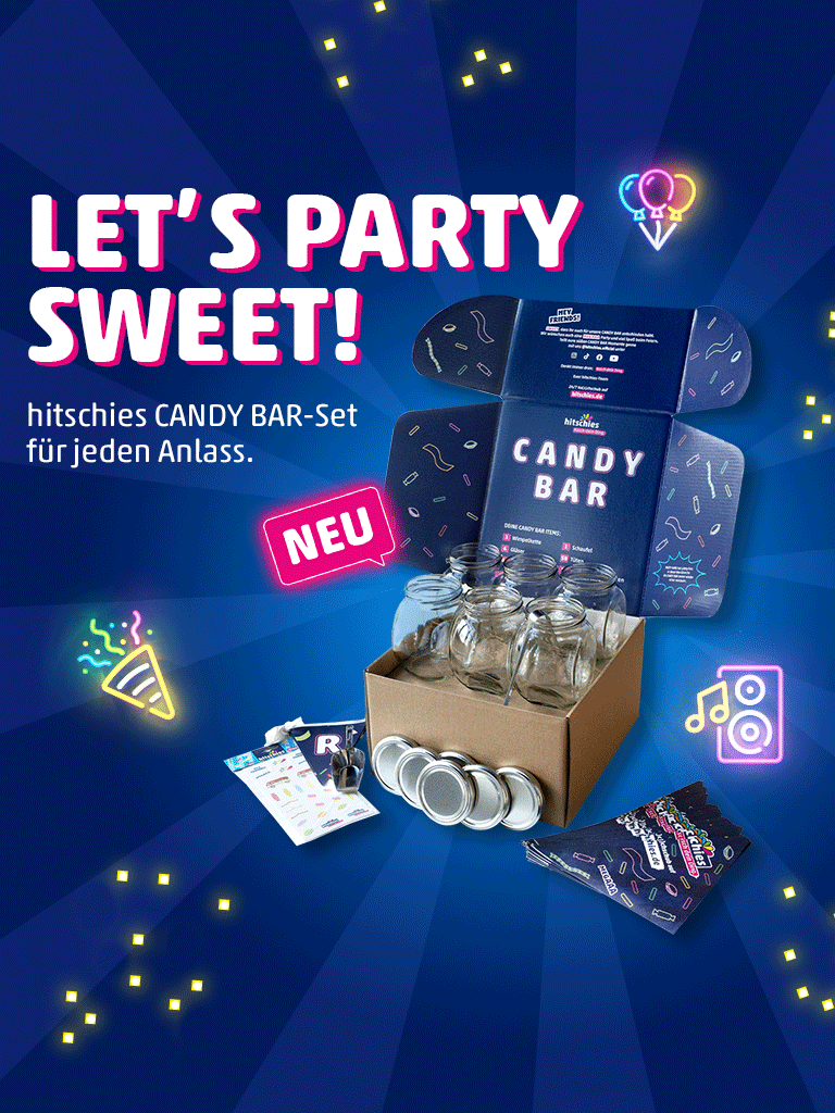 hitschies Home Candy Bar Set für jeden Anlass, um eine süße Party mit deinenLieblingssüßigkeiten zu feiern 